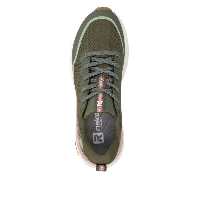 Grüne Rieker Sport Damen Sneaker Low W4501-54. Schuh von oben.