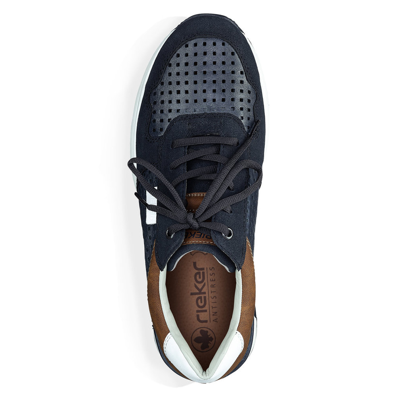 Blaue Rieker Herren Sneaker Low 16106-15 mit Schnürung sowie Komfortweite G 1/2. Schuh von oben.