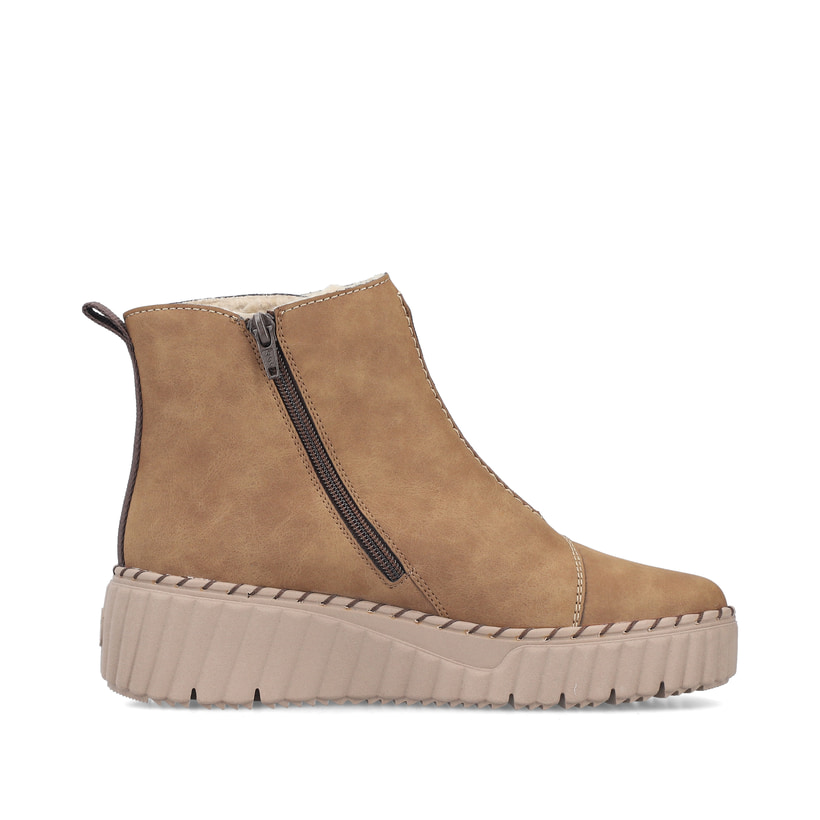 Braune Rieker Damen Kurzstiefel N2882-24 mit wasserabweisender RiekerTEX-Membran. Schuh Innenseite.