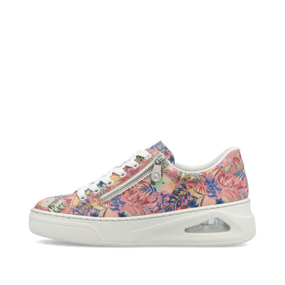 Mehrfarbige Rieker Damen Sneaker Low N6401-90 mit Rieker Air Sohlenfenster. Schuh Außenseite.