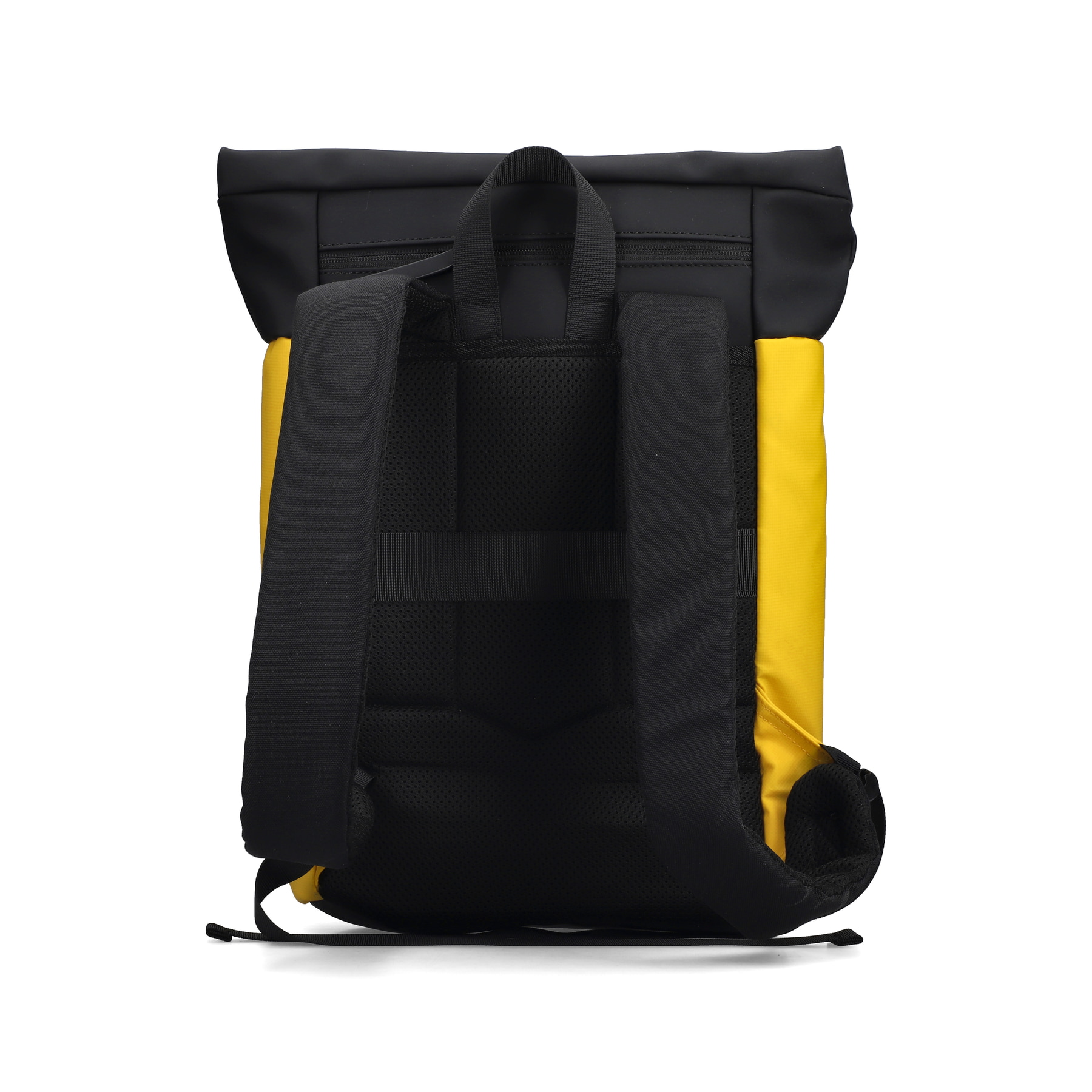 Sac à dos Rieker H5101-68 jaune avec fermeture éclair, compartiment rembourré pour ordinateur portable et bretelles ajustable. Arrière.