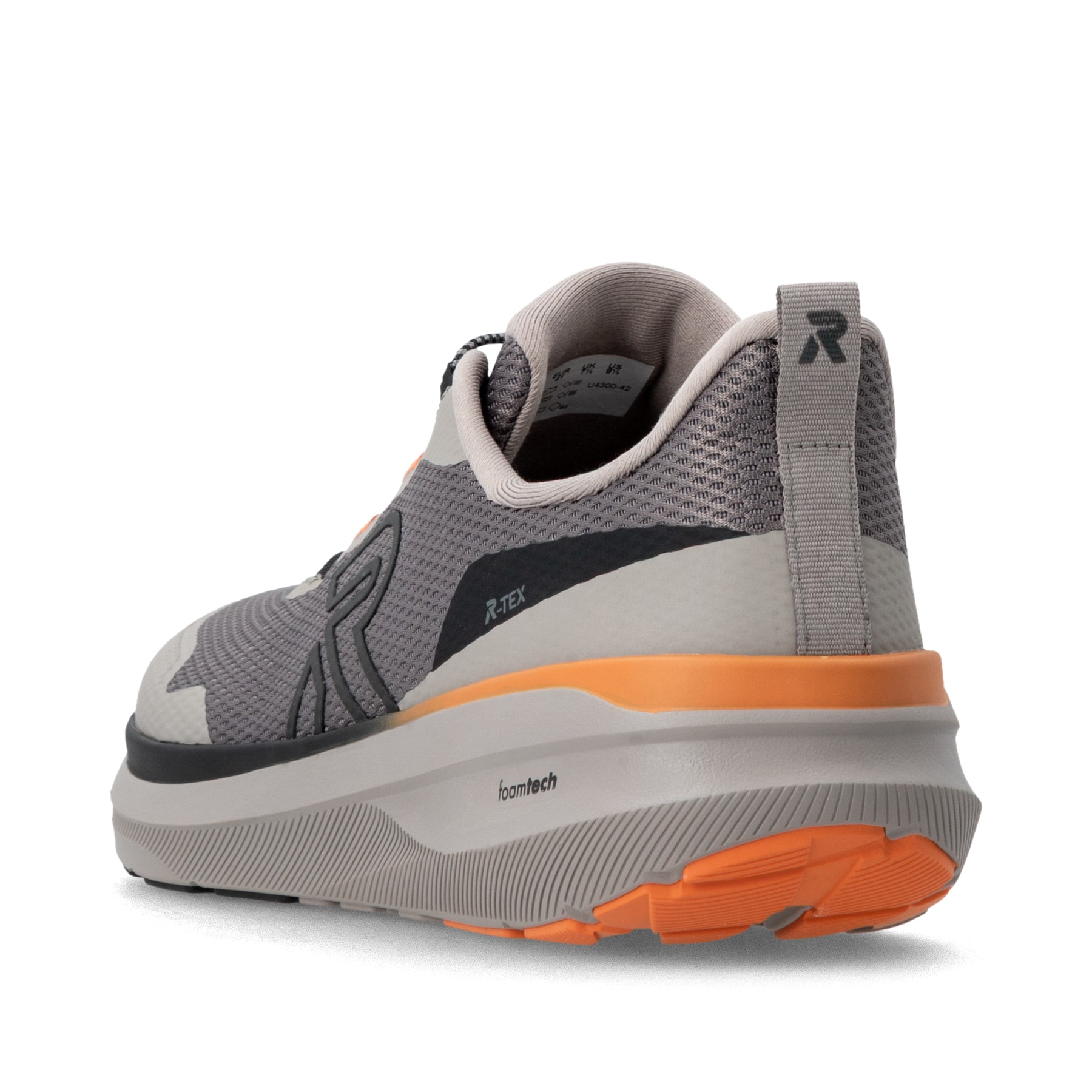 Graue Rieker Sport Herren Sneaker Low U4300-42. Schuh von hinten.