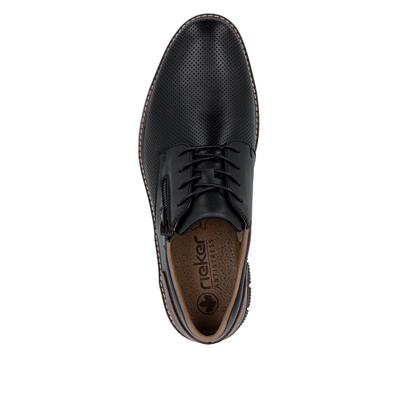Schwarze Rieker Herren Schnürschuhe 14412-00 aus Glattleder mit Reißverschluss. Schuh von oben.