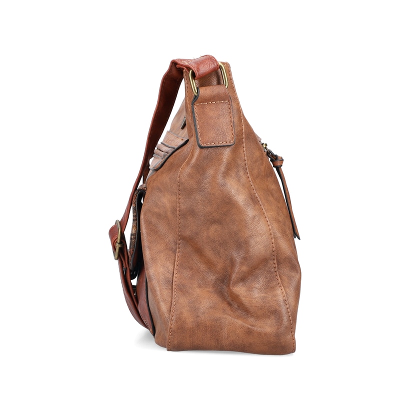 Rieker Handtasche H1340-22 in Braun mit Reißverschluss und Handyfach. Rechtsseitig.
