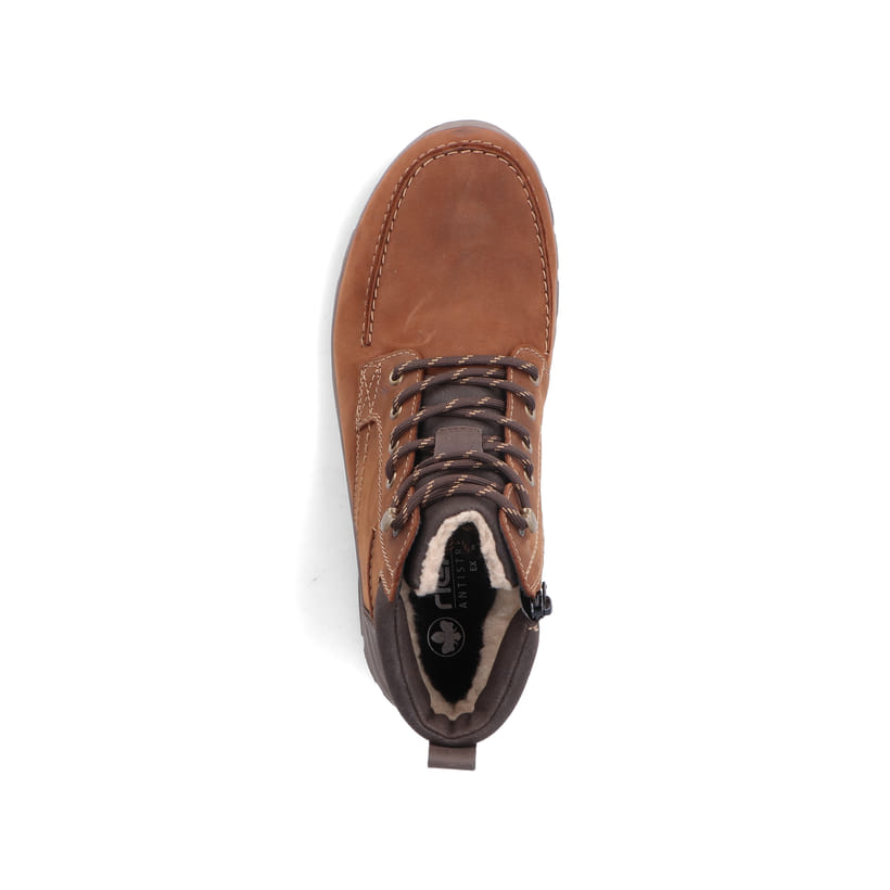 Braune Rieker Herren Schnürstiefel 03610-22 mit wasserabweisender TEX-Membran. Schuh von oben.
