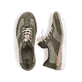 Grüne Rieker Damen Slipper N4245-54 mit einem Gummizug. Schuh von oben, liegend.