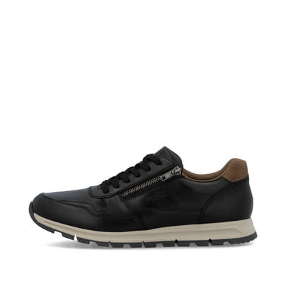 Nachtschwarze Rieker Herren Sneaker Low B0504-00 mit einem Reißverschluss. Schuh Außenseite.