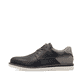 Blaue Rieker Herren Slipper 04551-14 mit modernen Ziernähten sowie Gummizug. Schuh Außenseite.