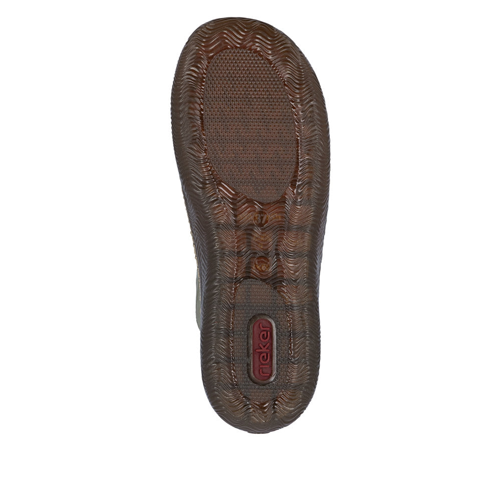 Grüne Rieker Damen Schnürschuhe N2401-54 mit modernen Ziernähten. Schuh Laufsohle.