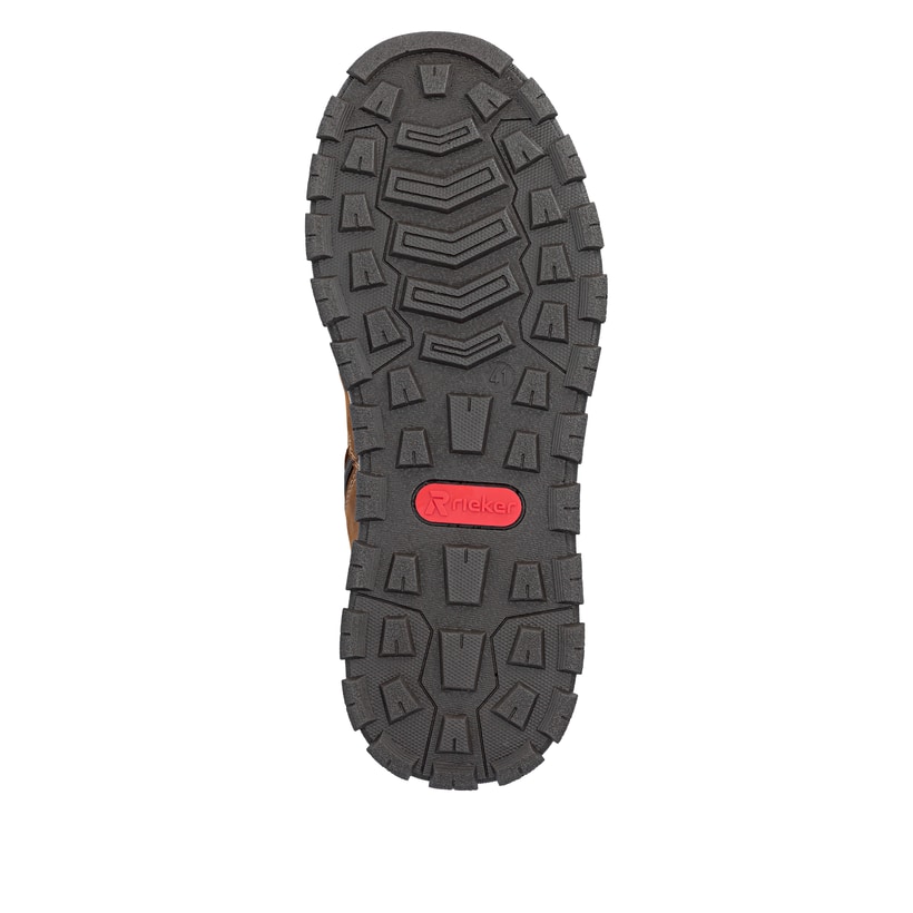 Braun-schwarze Rieker Herren Schnürstiefel B8124-22 mit einem Reißverschluss. Schuh Laufsohle.