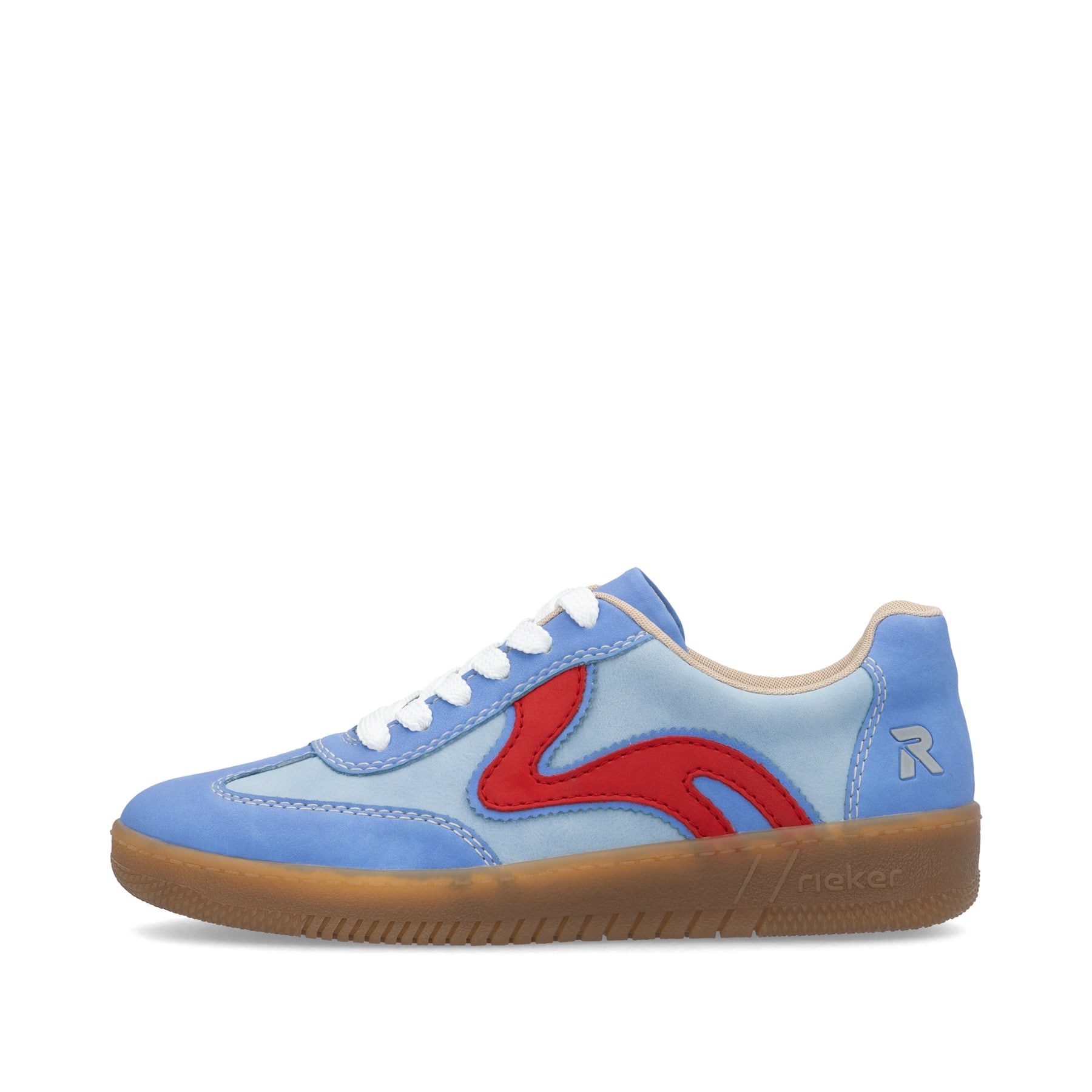 Blaue vegane Rieker Damen Sneaker Low M5512-10 mit einer Schnürung. Schuh Außenseite.