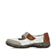 Weiße Rieker Ballerinas 46363-90 mit einem Klettverschluss. Schuh Außenseite.