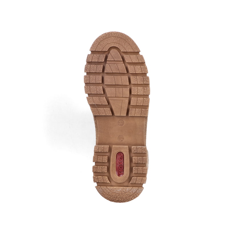 Braune Rieker Damen Biker Boots Y0230-24 mit wasserabweisender RiekerTEX-Membran. Schuh Laufsohle.