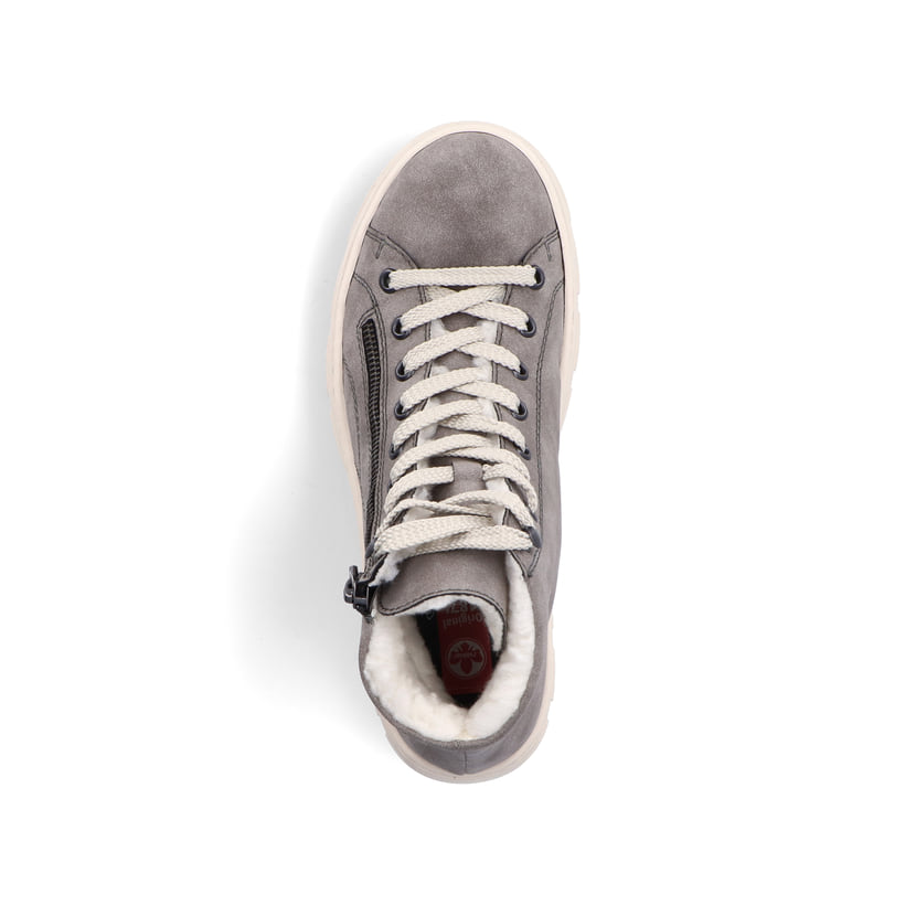Staubgraue Rieker Damen Schnürstiefel Z7410-40 mit Schnürung und Reißverschluss. Schuh Laufsohle