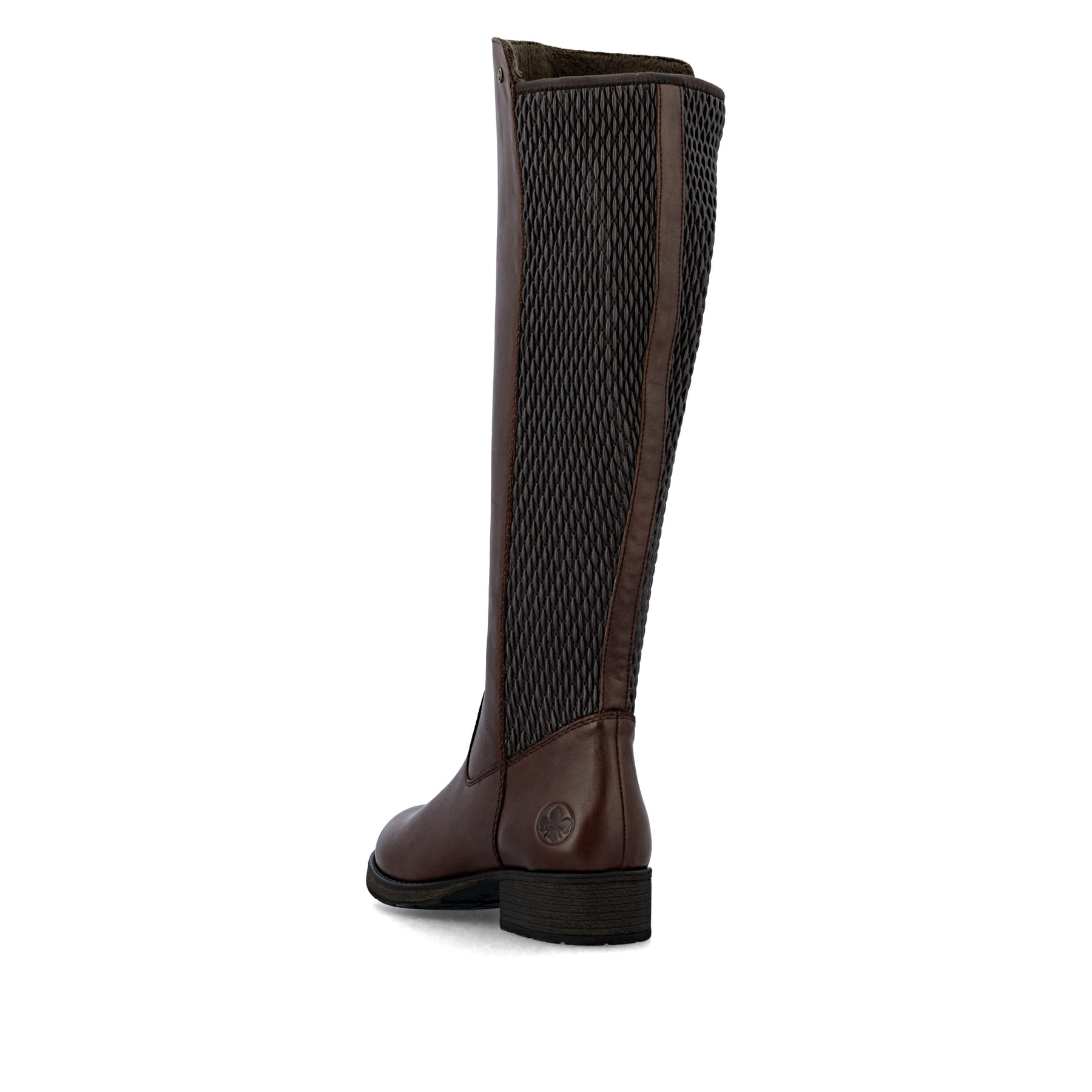 Bottes cuissardes Rieker marron pour femme Z9591-27 en cuir lisse. Chaussure vue de l'arrière.