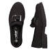 Dunkelbraune Rieker Damen Loafer 45553-25 mit Schmuckelementen sowie Gummizug. Schuh von oben, liegend.