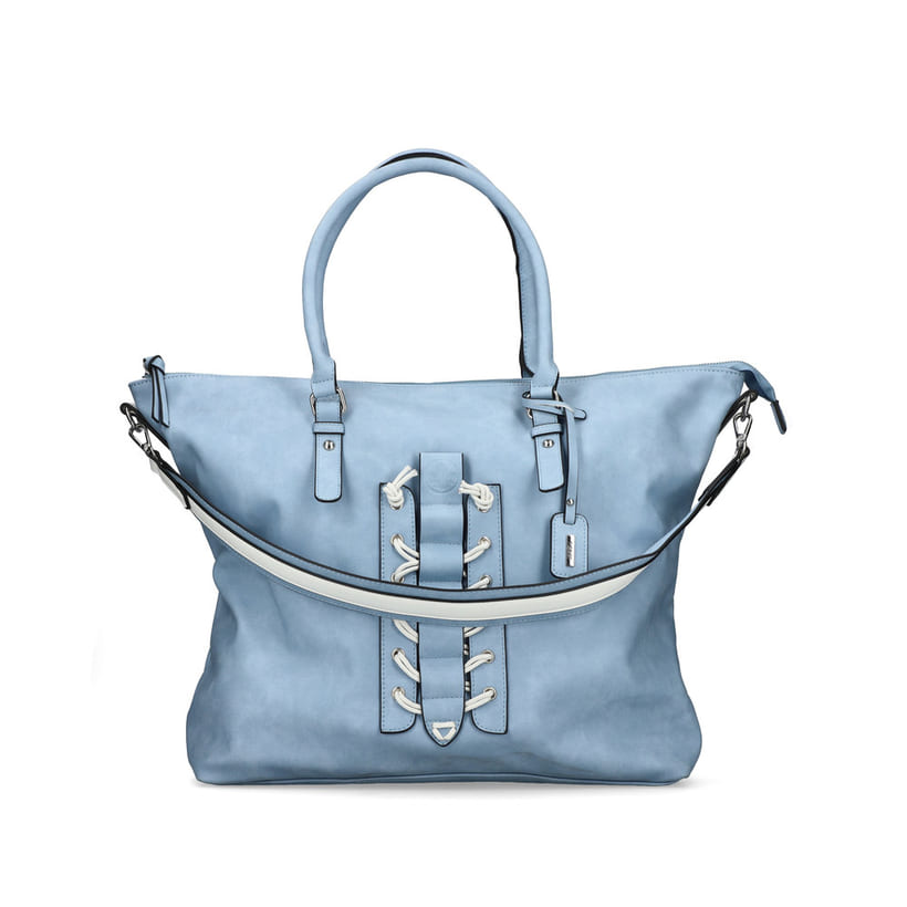 Rieker Damen Shopper H1504-10 in Himmelblau aus Kunstleder mit Reißverschluss. Shopper Vorderseite.