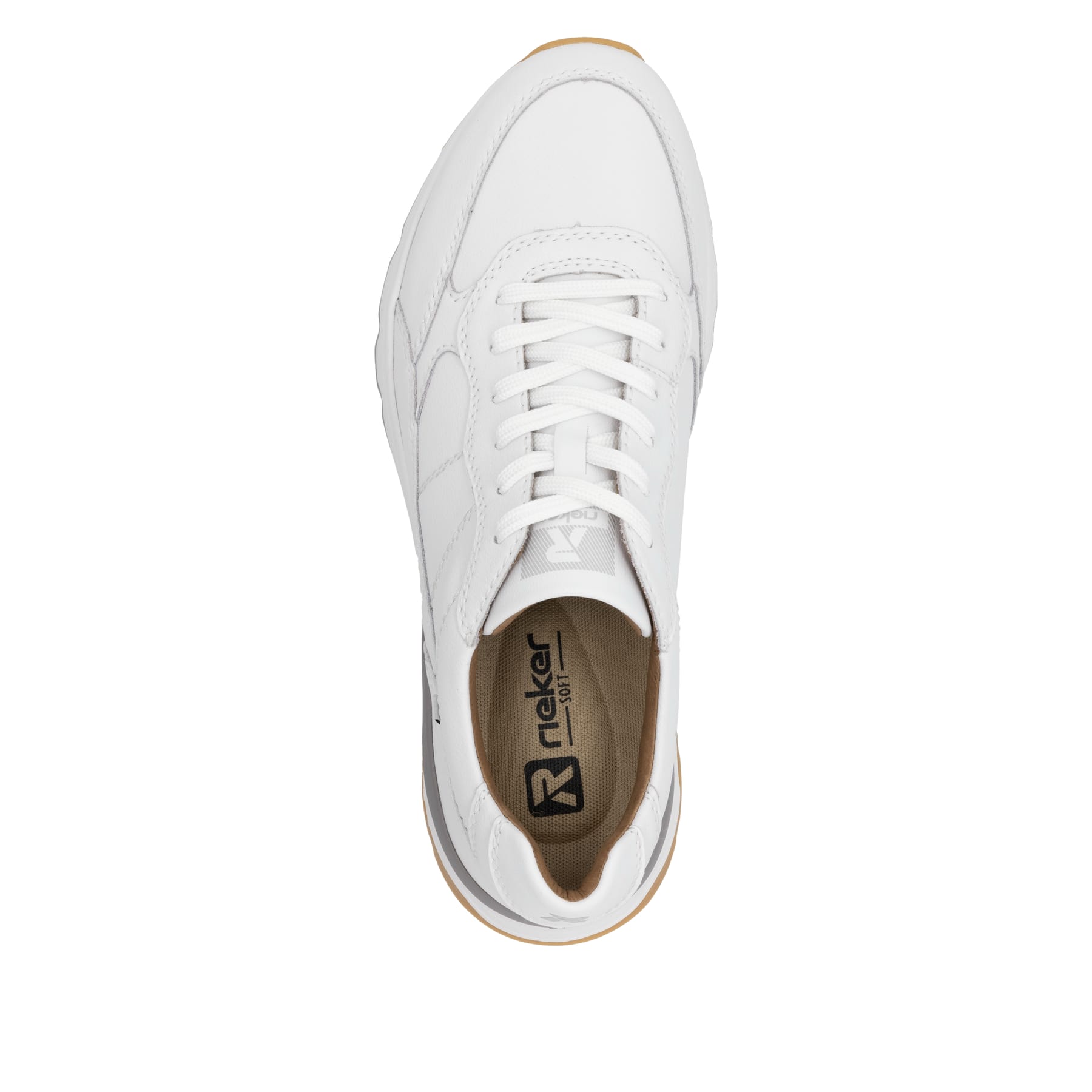 Weiße Rieker Herren Sneaker Low U0904-80 mit Schnürung sowie flexibler Sohle. Schuh von oben.