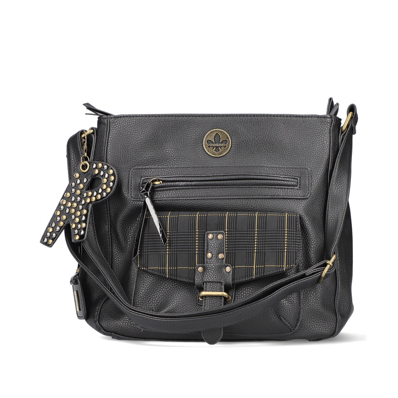 Rieker Damen Handtasche H1340-00 in Tiefschwarz aus Kunstleder mit Reißverschluss. Handtasche Vorderseite.
