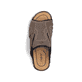 Braune Rieker Herren Pantoletten 25093-25 mit Elastikeinsatz sowie Ziernähten. Schuh von oben.