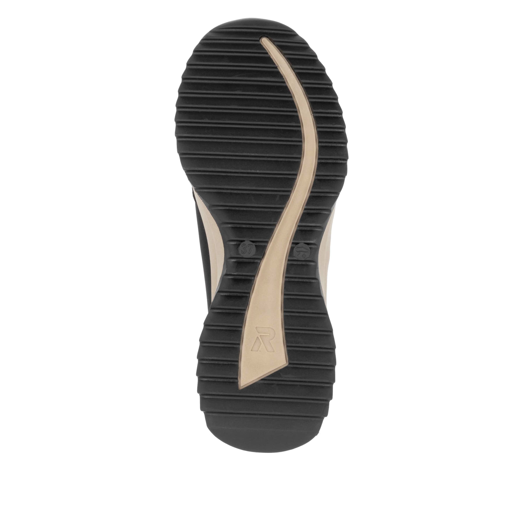 Baskets basses Rieker noires pour femme W1302-00 avec semelle durable. Semelle extérieure de la chaussure.