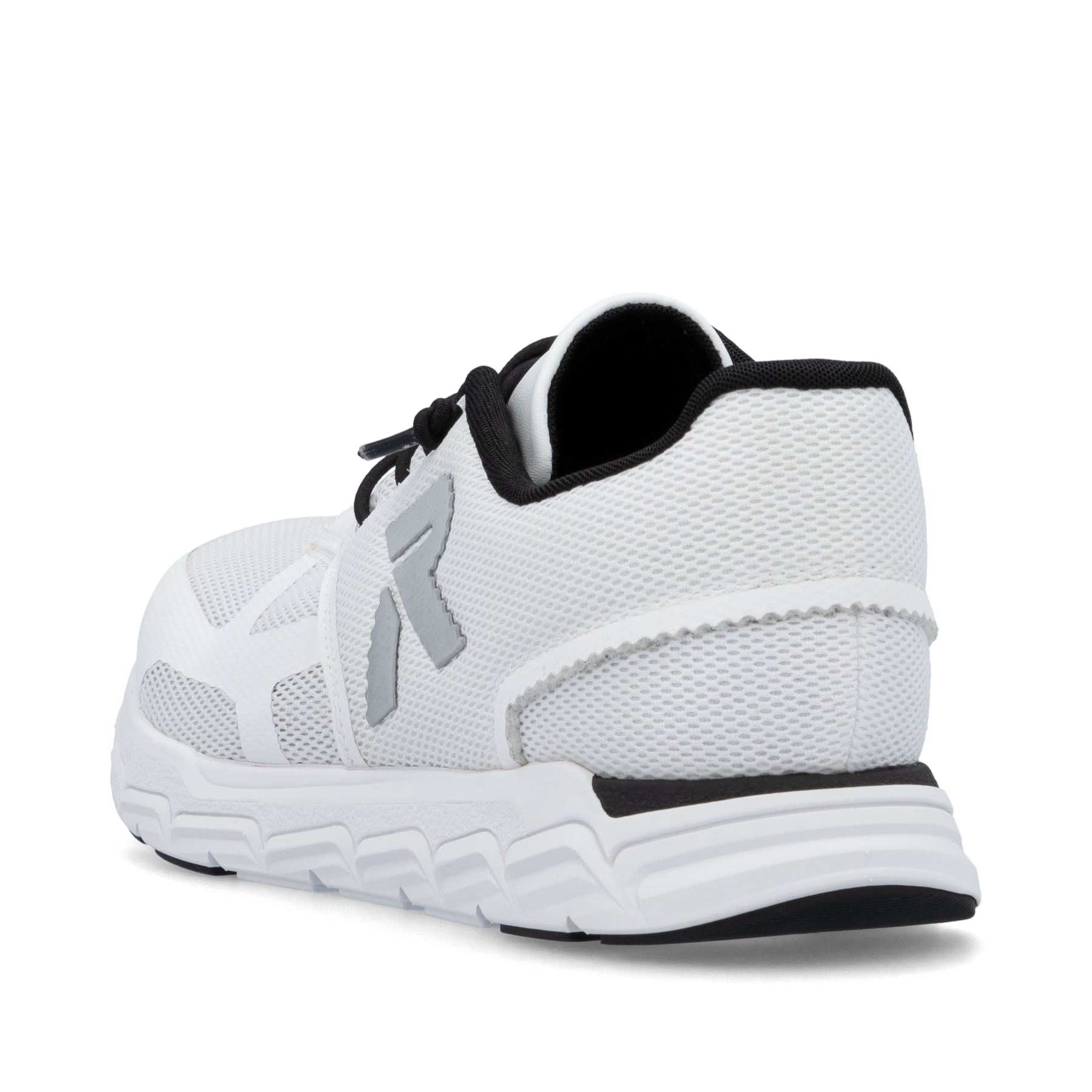 Weiße Rieker Damen Sneaker Low M9000-80 mit Gummischnürung sowie flexibler Sohle. Schuh von hinten.