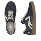 Blaue vegane Rieker Damen Sneaker Low M5512-15 mit einer Schnürung. Schuh von oben, liegend.