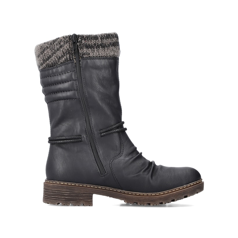 Schwarze Rieker Damen Hochschaftstiefel Z4755-00 mit Strick-Kragen. Schuh Innenseite.