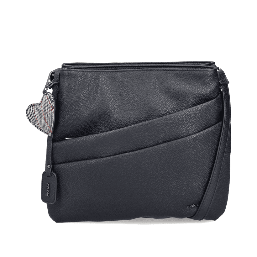 Sac bandoulière Rieker H1005-02 en noir avec fermeture éclair et pendentif en forme de cÅ“ur. Face avant.