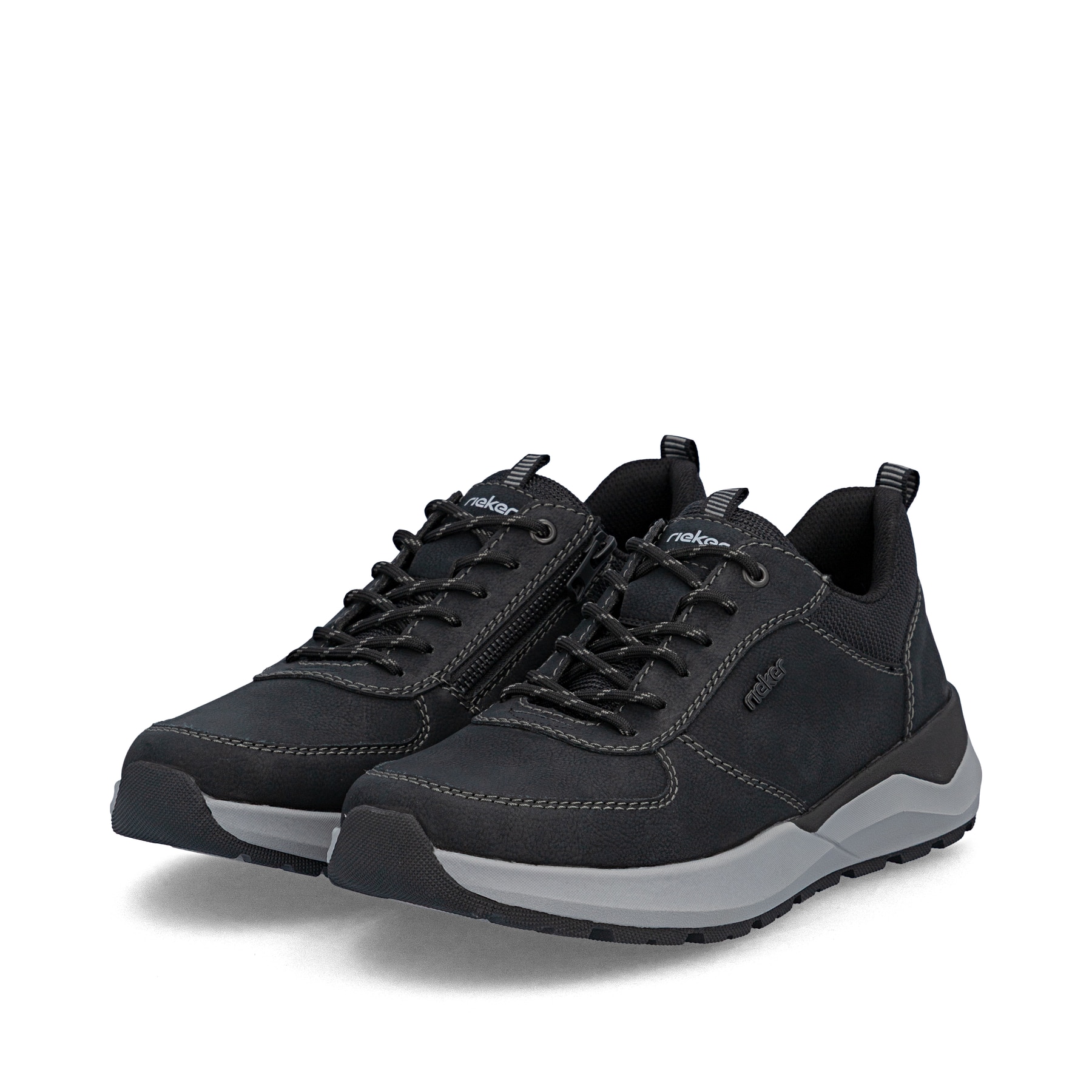 Chaussures à lacets Rieker noires hommes 06002-00 avec fermeture éclair. Chaussures inclinées sur le côté.