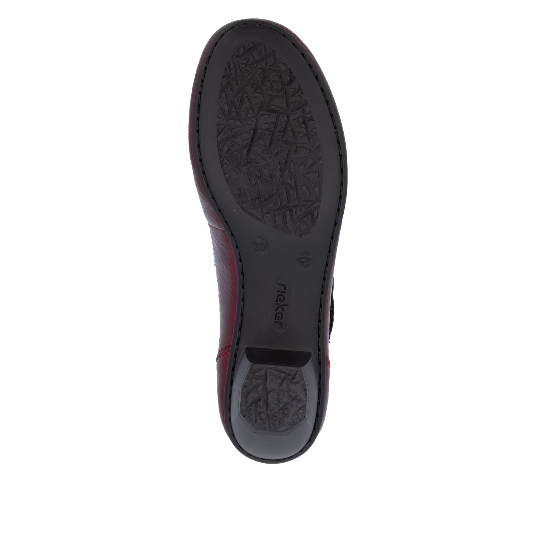 Escarpins Rieker rouges pour femme 41756-33 avec boucle. Semelle extérieure de la chaussure.