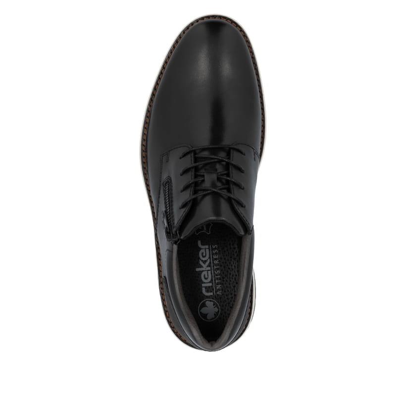 Schwarze Rieker Herren Schnürschuhe 14706-00 aus Glattleder mit Reißverschluss. Schuh von oben.