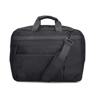 Rieker Laptop-Tasche H5200-02 in Schwarz mit Reißverschluss, gepolstertem Laptopfach und abnehmbaren Schulterriemen. Vorderseite.