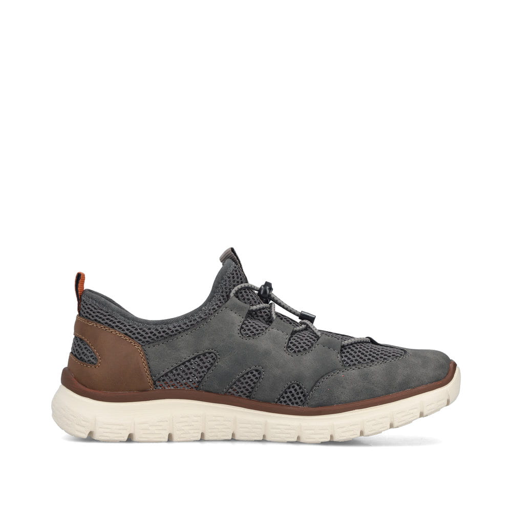 Mocassins Rieker gris pour homme B6678-45 en optique à trous. Côté intérieur de la chaussure.