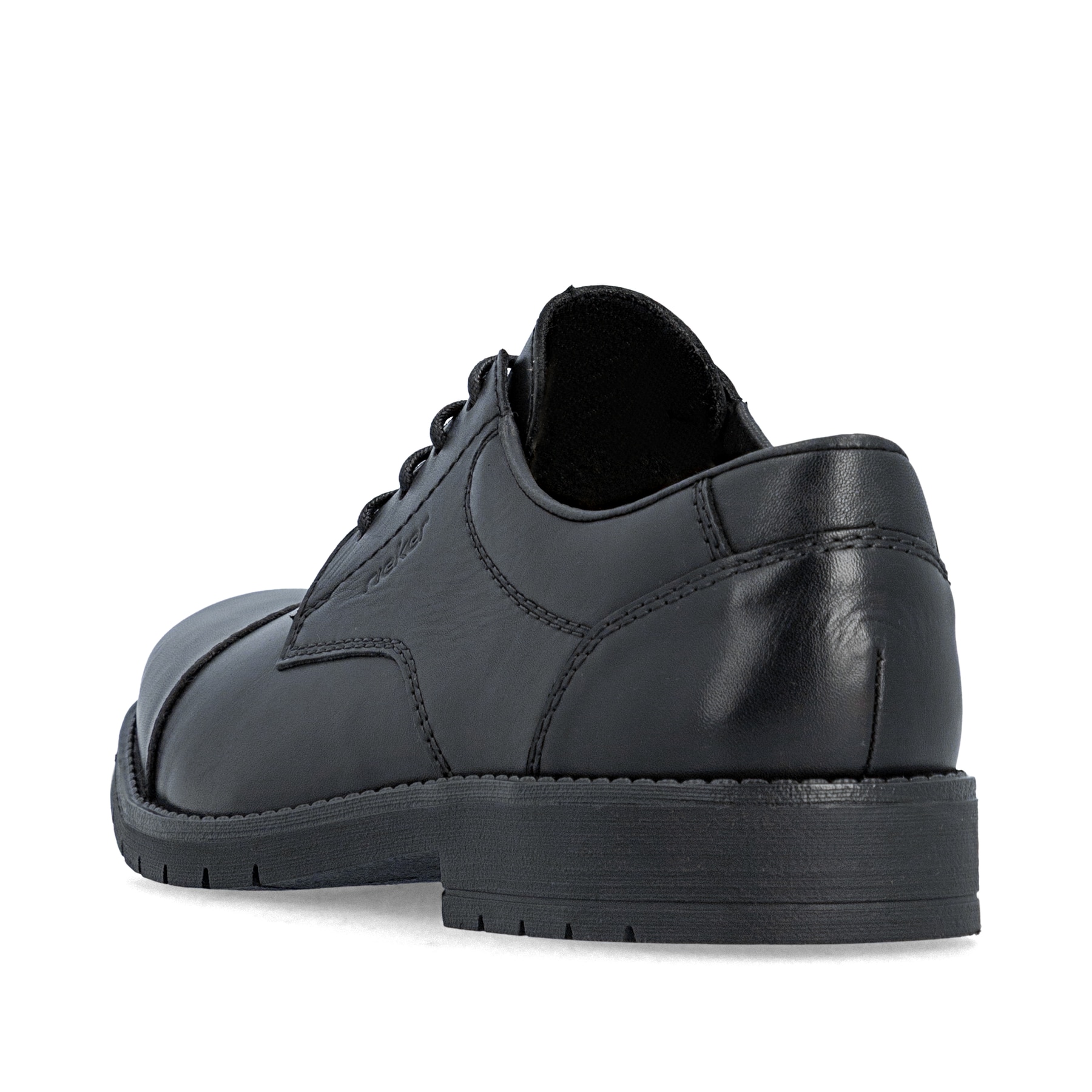 Chaussures à lacets Rieker noires pour hommes 13901-00 en cuir lisse. Chaussure vue de l'arrière.