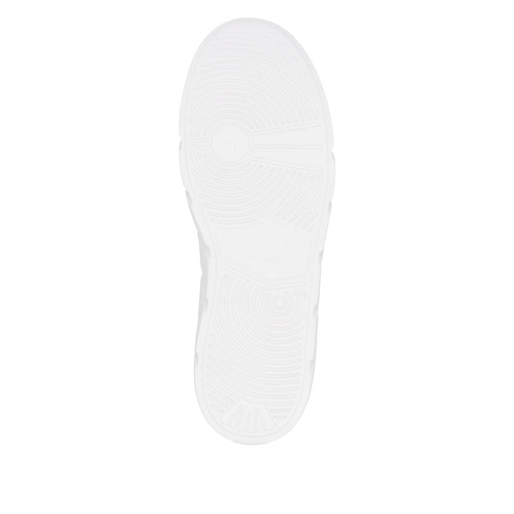Baskets basses Rieker blanches pour femme W2605-80 avec fermeture éclair. Semelle extérieure de la chaussure.