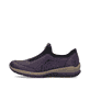 
Schwarze Rieker Damen Slipper N3277-25 mit Reißverschluss sowie einer leichten Sohle. Schuh seitlich schräg