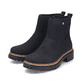 Tiefschwarze Rieker Damen Kurzstiefel 72671-00 mit einem Reißverschluss. Schuhpaar seitlich schräg.