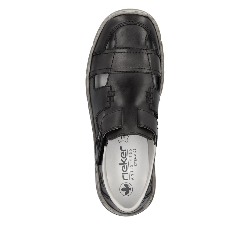 Graue Rieker Herren Slipper 04050-40 mit Klettverschluss sowie Extraweite H. Schuh von oben.
