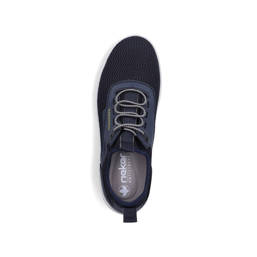 Blaue Rieker Herren Slipper 08365-14, Barfußschuhe mit einem Gummizug. Schuh von oben.