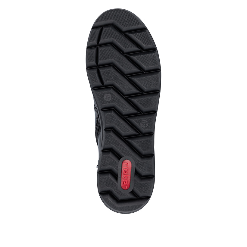 Schwarze Rieker Damen Schnürstiefel Z0022-01 aus Glattleder mit Reißverschluss. Schuh Laufsohle.