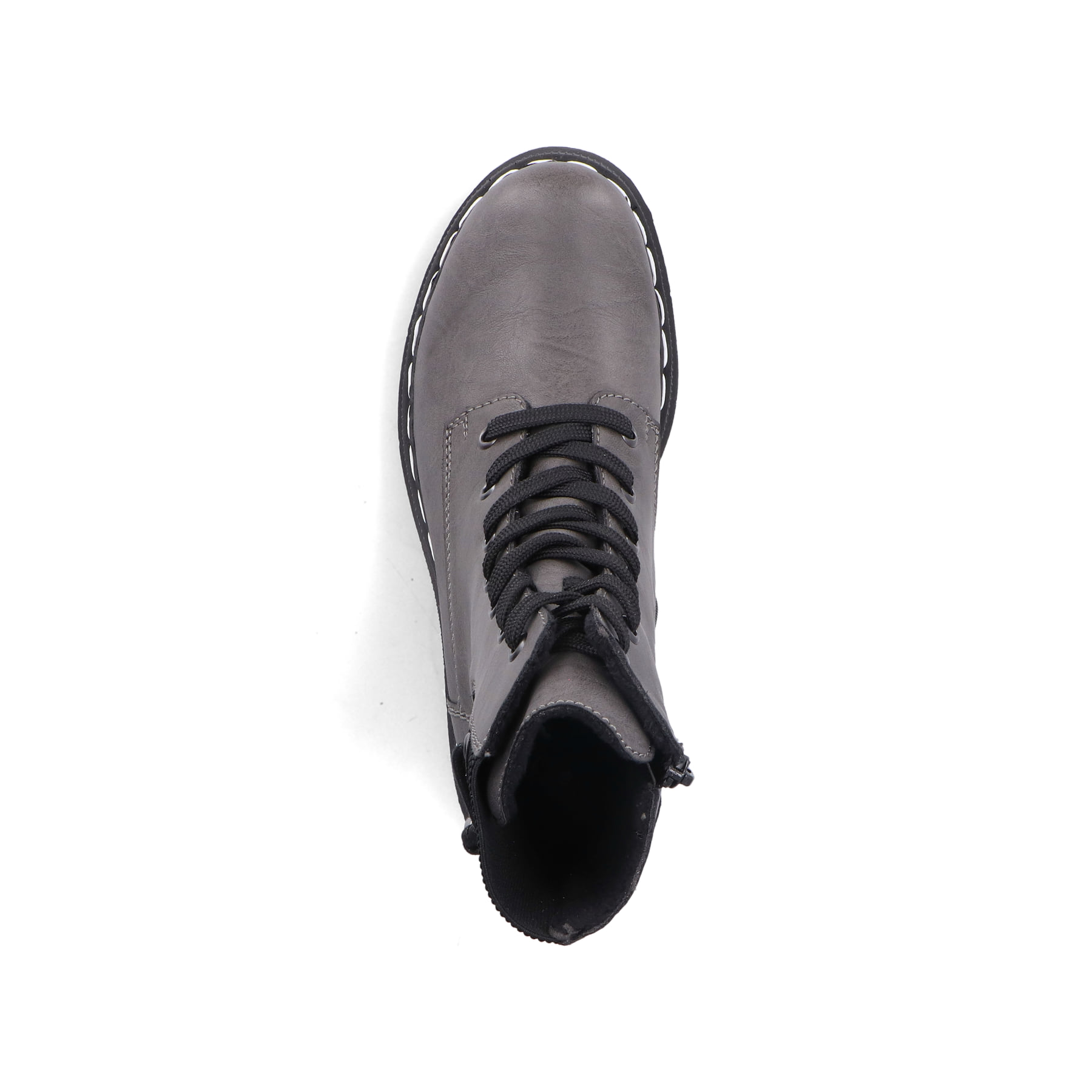 Biker Boots Rieker grises pour femme 74031-45 avec fermeture éclair. Chaussure vue de dessus.