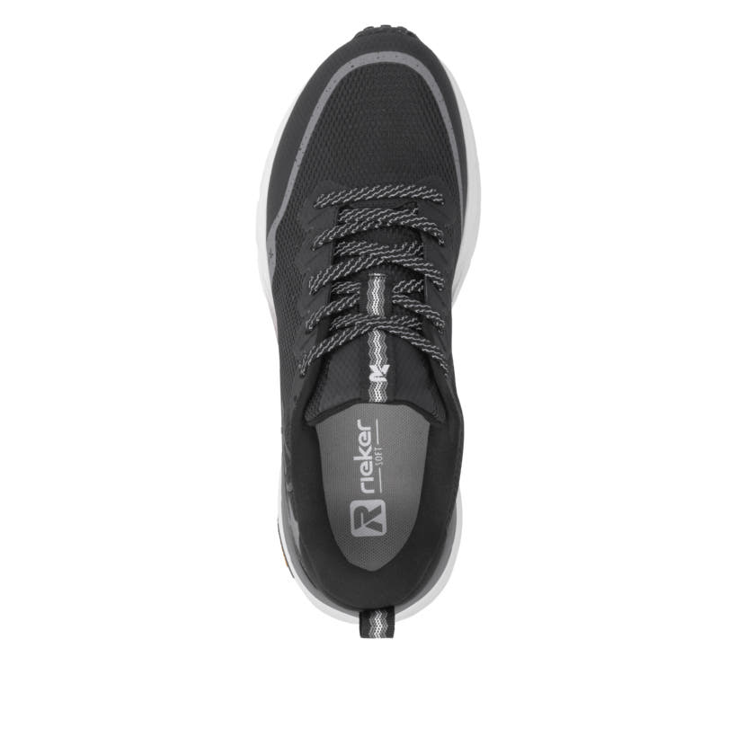 Schwarze Rieker Sport Herren Sneaker Low U4501-00. Schuh von oben.