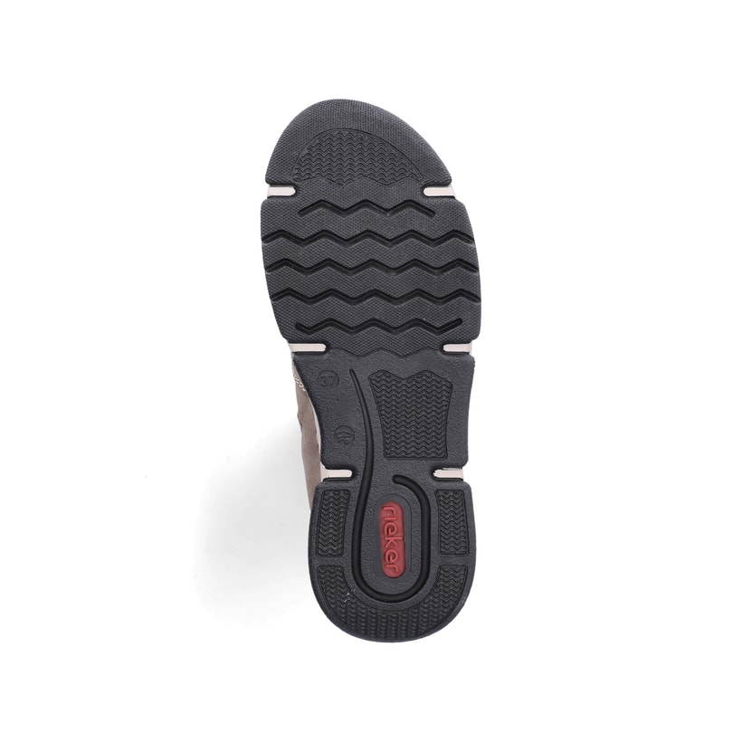 Grau-beige Rieker Damen Schnürstiefel 45925-25 mit wasserabweisender TEX-Membran. Schuh Laufsohle.