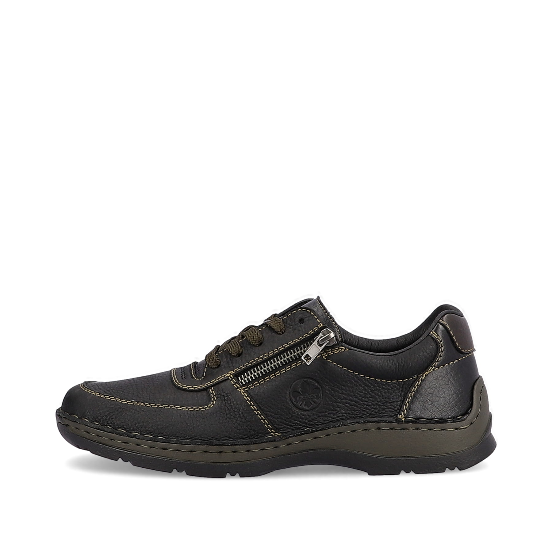 Asphaltschwarze Rieker Herren Schnürschuhe 05330-00 mit Schnürung und Reißverschluss. Schuh Außenseite