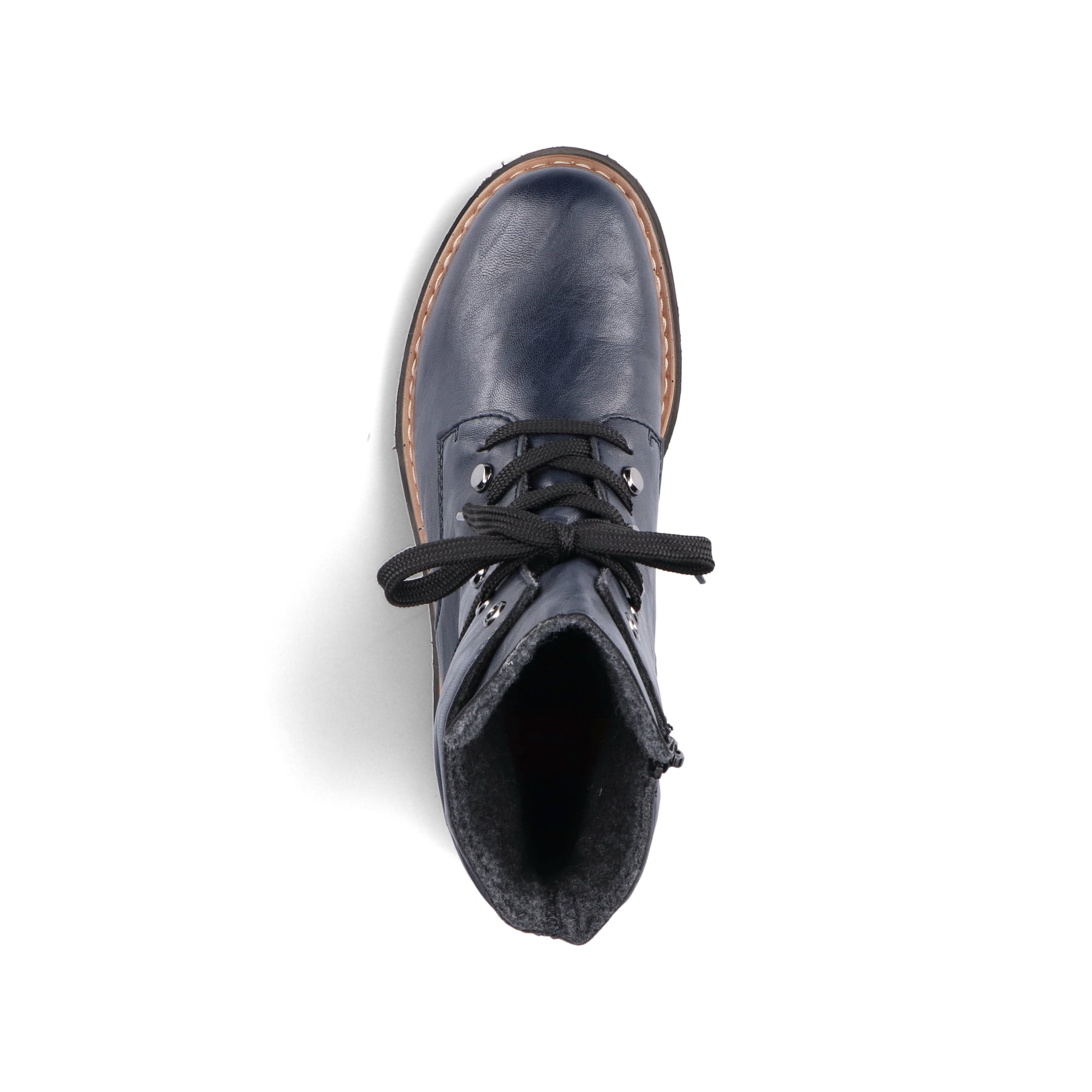 Königsblaue Rieker Damen Biker Boots 72621-14 mit Schnürung und Reißverschluss. Schuh von oben