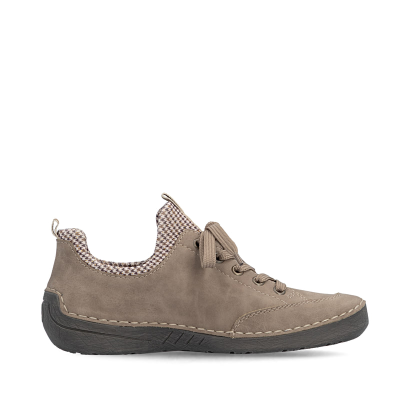 Beige-schwarze Rieker Damen Slipper 52573-64 mit Deko-Reißverschluss. Schuh Innenseite.