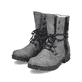 
Mondgraue Rieker Damen Schnürstiefel 785K0-45 mit Schnürung und Reißverschluss. Schuhpaar schräg.
