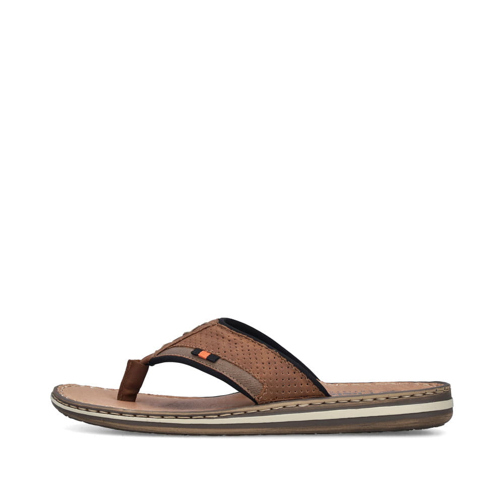 Braune Rieker Herren Zehentrenner 21084-23 mit der Komfortweite G. Schuh Außenseite.