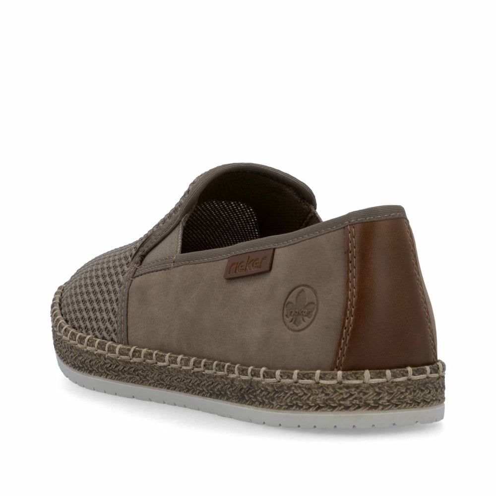 Beige Rieker Herren Slipper B5265-65 mit einem Gummizug sowie Komfortweite G 1/2. Schuh von hinten.